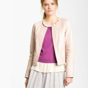 Hinge quilted leather spring zip jacket blush